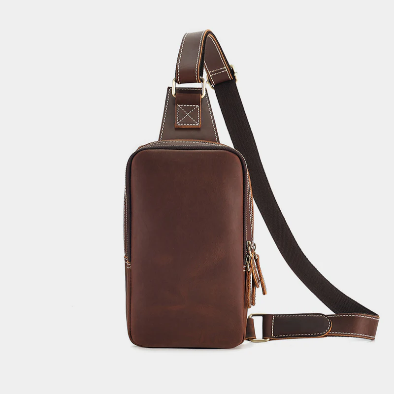 The Blaze light brown leather sling bag, front view
