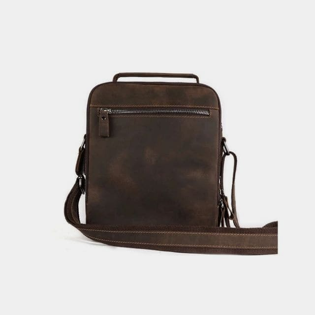 The Man Bag rear view with zipped back pocket and strap