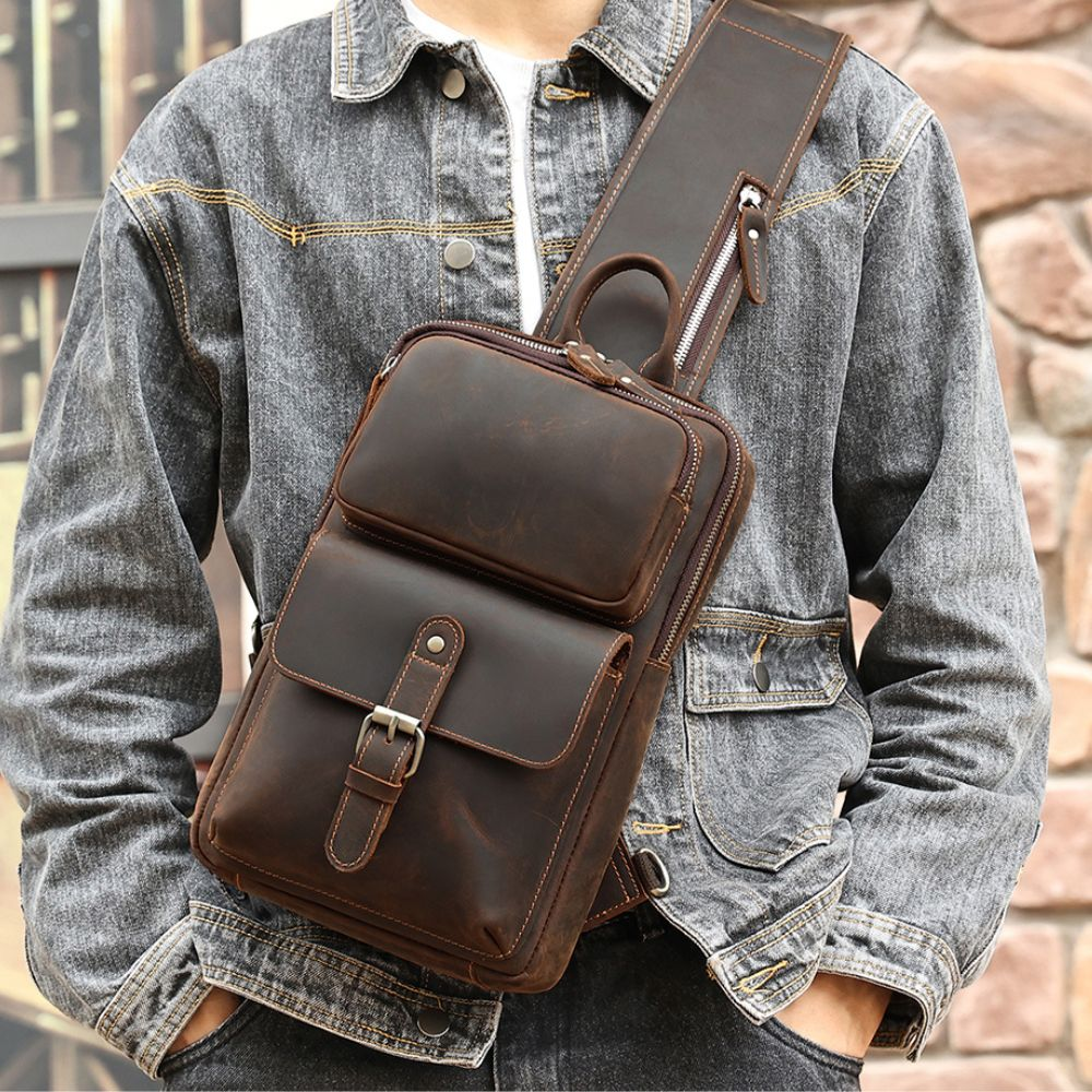 The Obrysus worn across the chest over a denim jacket