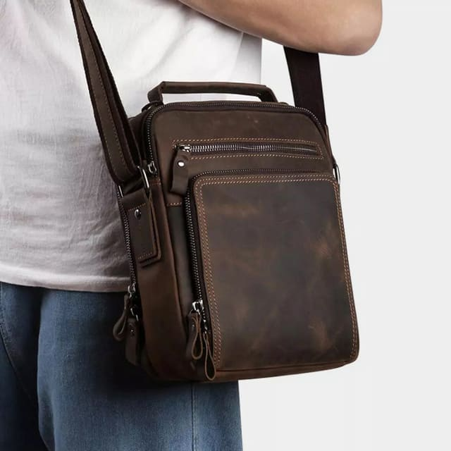 The Man Bag worn at the hip, side profile
