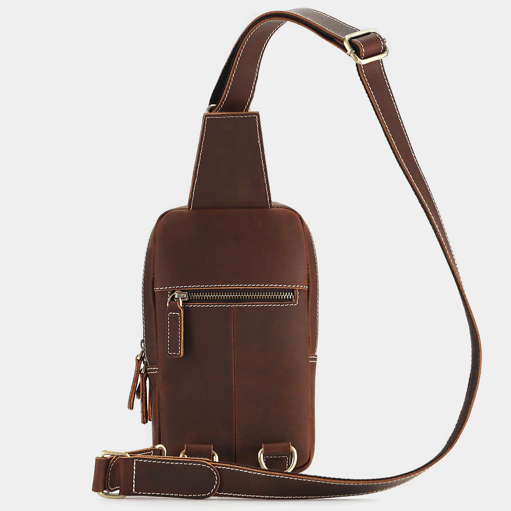 The Blaze sling bag front zip pocket detail