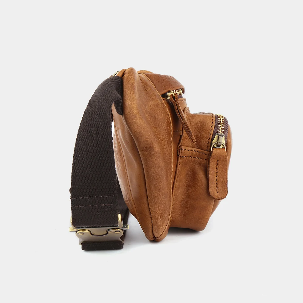 The Alpha leather fanny pack, side profile