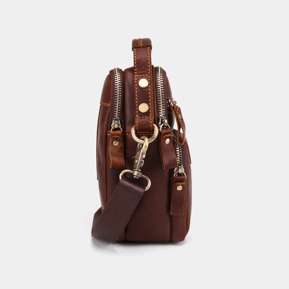 The Estro leather sling bag side profile